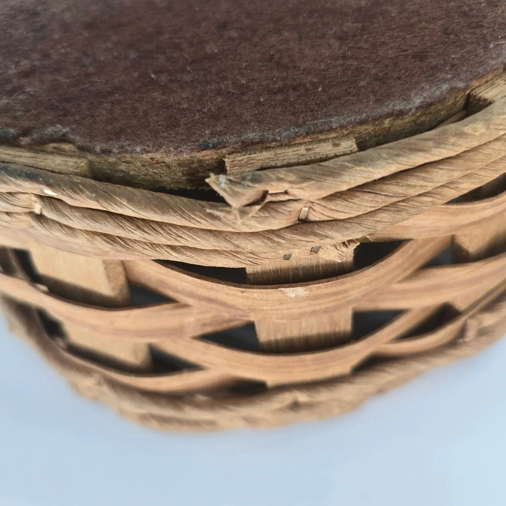 Vintage Pyrex Woven Wood Casserole Basket Round Trivet Holder Brown 9.5 Inch
